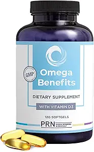 PRN DE Omega 3 Supplement - 120 Softgels, 30-Day Supply - rTG Omega 3 Fatty Asits with 1680 mg EPA, 560 mg DHA & Vitamin D for Skin, Ortak, Beyin, Eye ve Heart Health Health