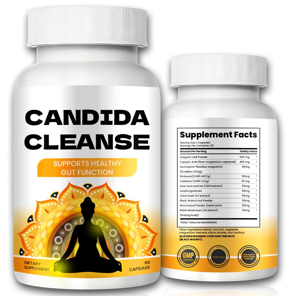 Candida Cleanse - Gut & Colon Support, Advanced Formula - Φύλλο Orγανης, Wormwood, Μαύρο Καρύδι, Καπρυλικό οξύ