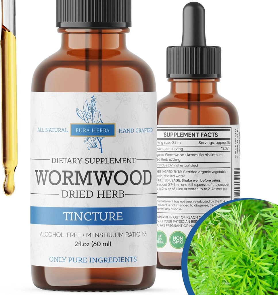 Wormwood Organic Tincture - Digestive Health ve Gut Desteği için herbal Supplement - Doğal Temiz - Alkol Özgür, ABD'de Yapıldı, 2 Fl Oz