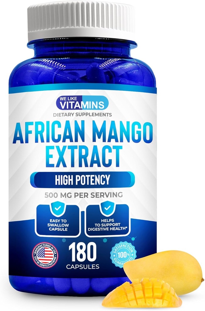 500 mg Vitamins Afrika Mango Ekstraksiyonu gibiyiz - 5000 mg Eşdeğer 10:1-180 Capsules - 6 Ay Afrikalı Mango Capsules – Fat ve Digestive Health