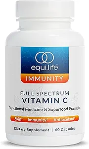 Equilife Full Spectrum Vitamin C Supplement with Quercetin, Hibiscus, ve Rutin, Plant bazlı Antioksi Formula, Gluten Free, Soy ve Süt Free, Non GMO, Easy to Use, 60 Capsules