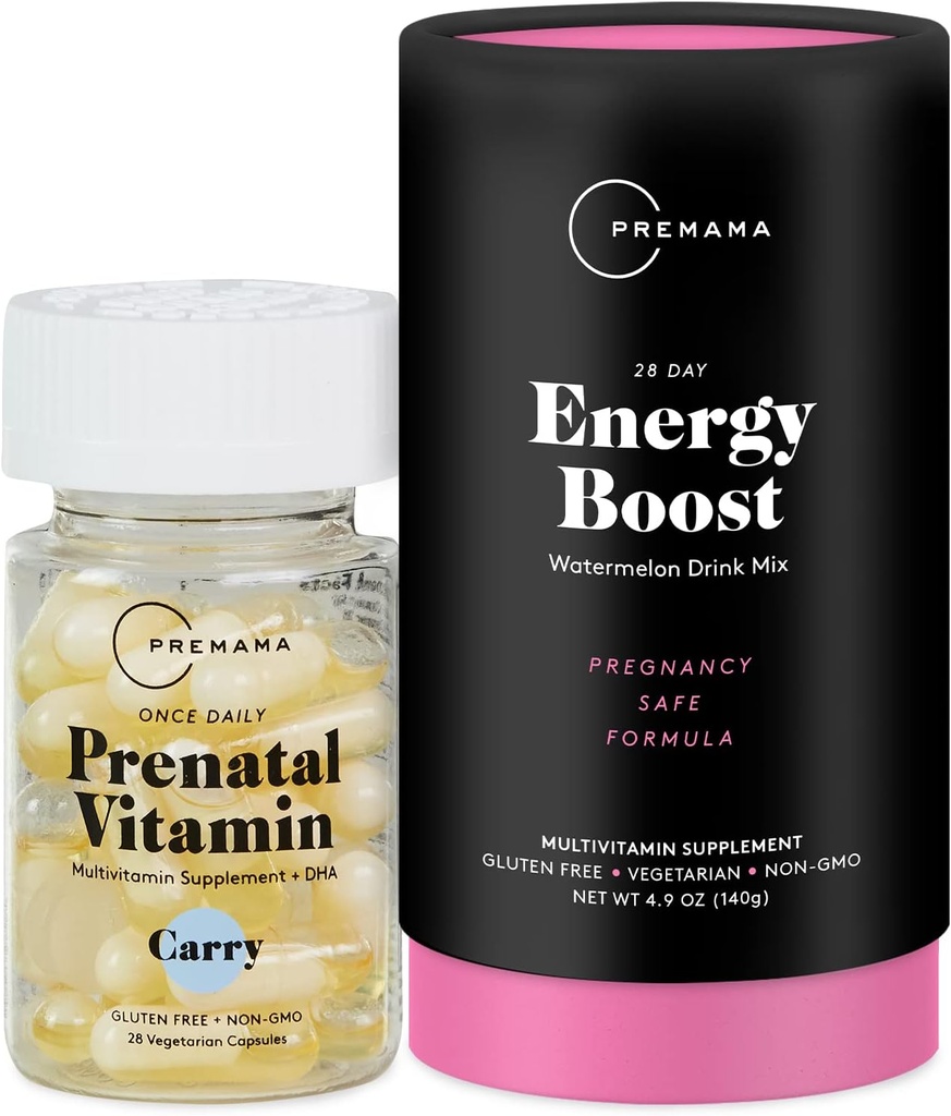 Premama Prenatal Enerji IBoost Drink Mix & Prenatal Support Sche, Omega 3, B Vitamins, DHA, Folate, 28 Hizmet
