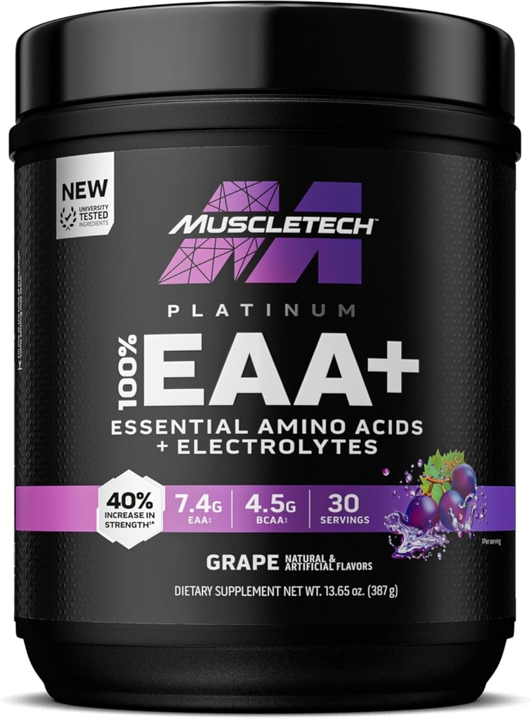 KasTech Platinum Essential Amino Asits Supplement with Electrolytes, Grape - Pre-Workout Toz for Energy, Muscle growth & Strength Builder - EAA Complex for Men & Women - 30 Hizmet