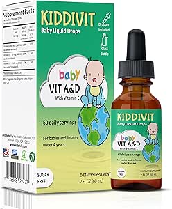 Kiddivit Bebek Vitamini A&D Liquid Drops with Vitamin E - Gentle Immune & Vision Support Supplement – 60 Günlük Hizmetler, Dropper Dahil, Cam Şişe - Sugar Free, Gluten Free, Vegetarian, 2oz