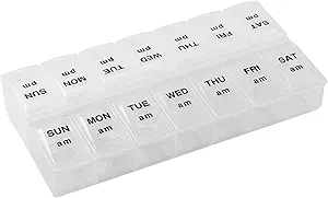 Apex Two-A-Day Economy Pi Weekly Pill Organizer, Weekly Pill Organizer, 2 Times a Day, Easy-Open, See-Through Lids, Organize İlaçlar veya Vitaminler AM, PM veya Morning ve Bedtime, Clear-Open, 2 Times a Day, See-Through Lids, Organize İlaçlar veya Vitaminler
