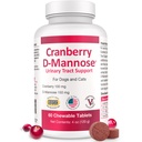 Cranberry D-Mannose ουροποιητικό συμπλήρωμα για σκύλους & γάτες – Bladder & UTI Υποστήριξη της υγείας – Cranberry Extract, D- Mannose & Βιταμίνη C– Promotes Urinary Wellness & Kidney Function – 60 Μασώμενα δισκία