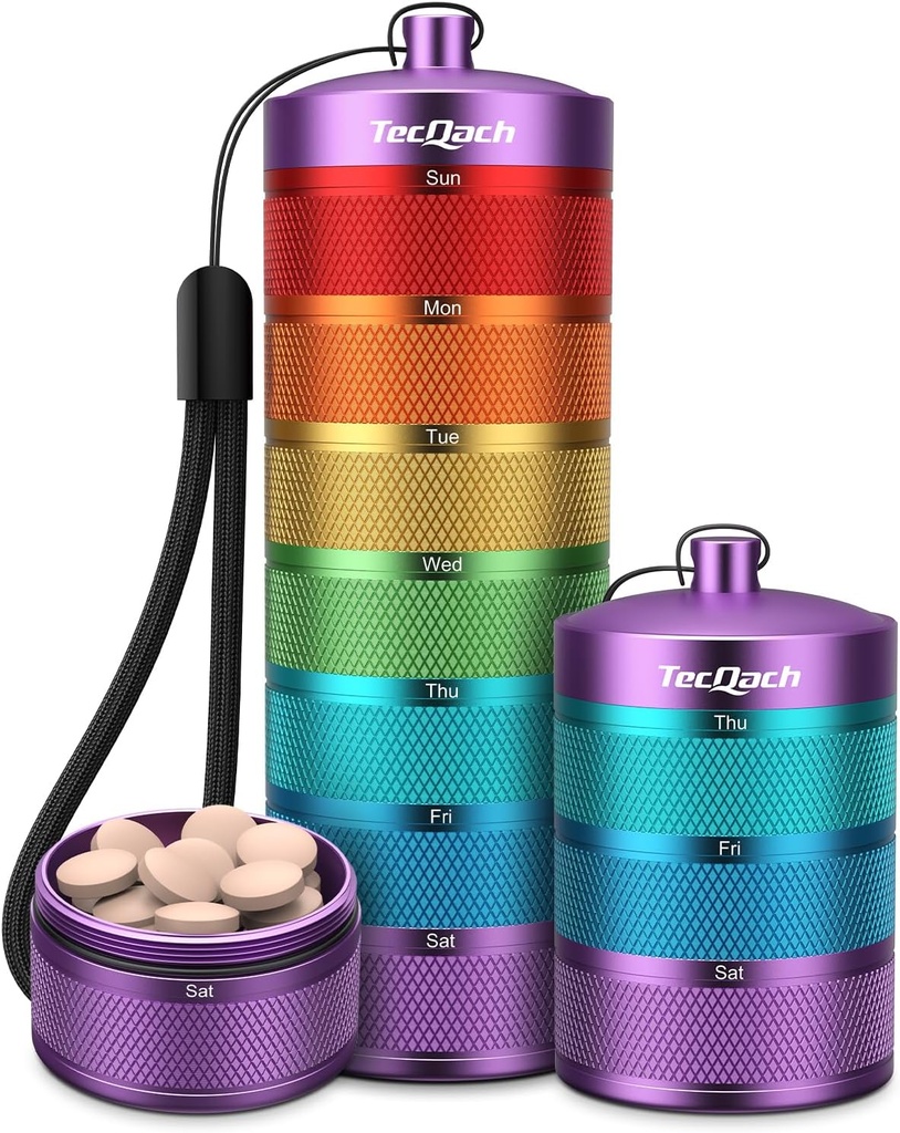 Metal Seyahat Pill Organizer, Su Haftalık Pill Box, Büyük Alüminyum Pill Case Konteyner, BPA Ücretsiz 7 Günlük Tıp Vitamini için Organize Sahibi, Tamam, Balık Yağı (7 Renk)