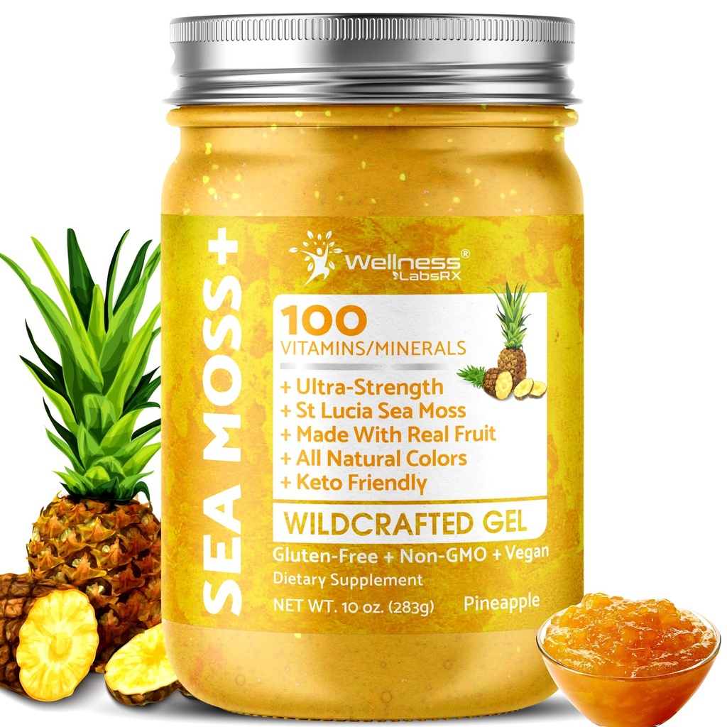 WELNESS LABSRX Irish Sea Moss Gel Raw - Wildcraft Superfood Seamoss Gel - Ανανάς Γεύση, Βιταμίνη και Ορυκτά-Πλούσια από την Πριστίνα Caribbean Waters, Immune and Digestive Health Support - 10 oz.
