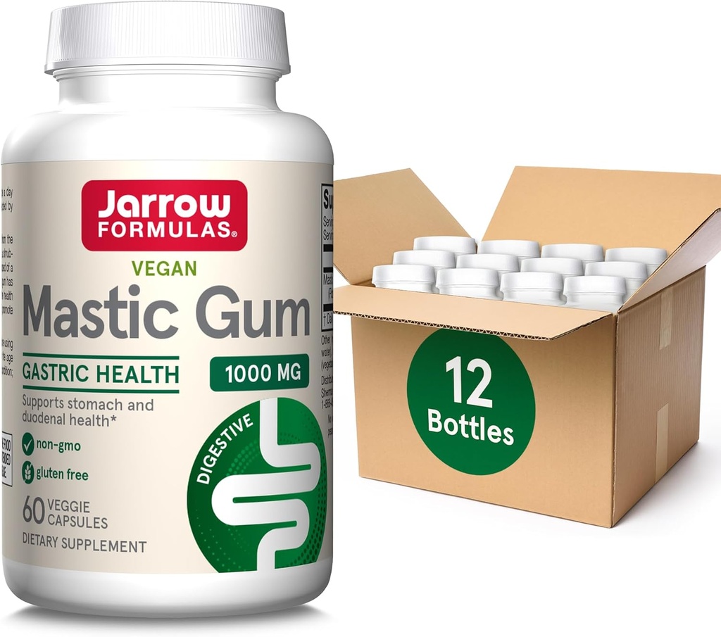 Jarow Formulas Μαστίχα 1000 mg, Συμπλήρωμα διατροφής για την υποστήριξη της υγείας του γαστρεντερικού, 60 κάψουλες λαχανικών, 30 ημέρες προσφοράς, (πακέτο των 12)