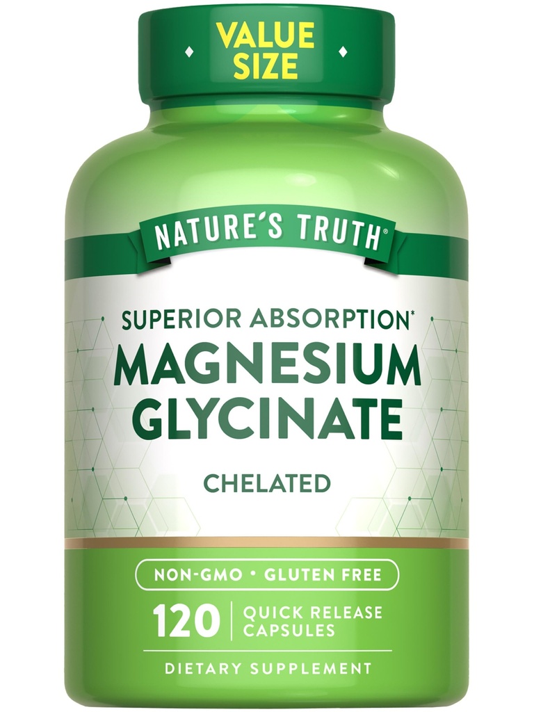 Nature's Truth Magnezyum Glycinate 200 mg | 120 Capsules | High Abxia Chelated Magnezyum | Non-GMO & Gluten Ücretsiz Mineral Supplement