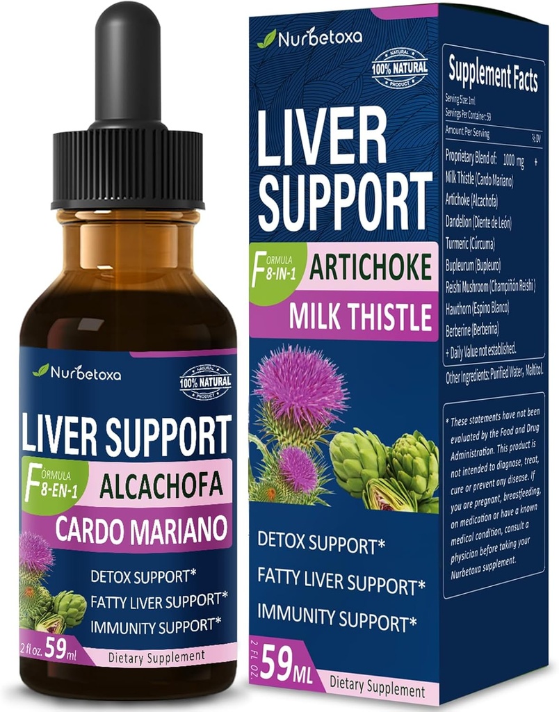Süt Butle & Artichoke Extract Liver Support Drops for Fatty Liver, Alcachofa, Curcuma y Cardo Mariano para el Higado Graso, Berberina para Bajar de Peso, Liver Detox & Tamir Formula.2oz