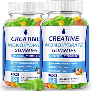 Kretine Monohidrat Gummies 5000 mgtine for Women & Men 2 Packs, Kreff Focus, Muscle Strength, 5g Kretin Monohidrat