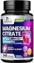Magnezyum Citrate Supplement Pills 1000 mg - 3X Güçlü Magnezyum Kemik, Kas, Kalp, Doğa Erkekler ve Kadınlar için Uyku Desteği, Vegan Mag Mineral, ABD'de Şişelenmiş 240 Capsules