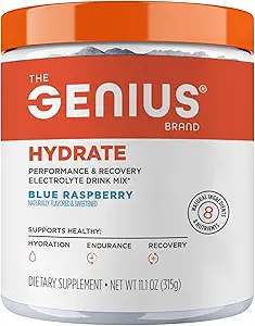 The Genius Brand Genius Hydrate - Συμπλήρωμα ηλεκτρολυτών για Καθημερινή Ενυδάτωση - Νερό καρύδας - Χωρίς ζάχαρη - 8 Βασικά Ορυκτά & Θρεπτικά συστατικά - Μη ΓΤΟ - Μπλε Βατόμουρο - 50 Σερβιέτες