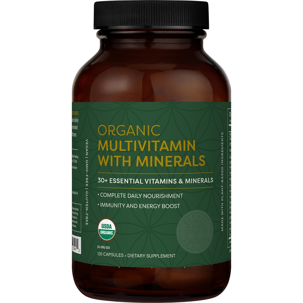 Global Healing Center - USDA Organic Multivitamin for Women & Men - Vitaminler A, C, D, & More for Your General Health & Wellness Needs - Complete Daily Multivitamin Nourishment (120 Capsules)