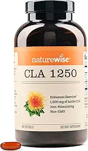 NatureWise CLA 1250 - Conjugated Linoleic Acid Supplement for Women and Men, Not stimulating, Supports Healthy Weight, Fitness Goals - Non-GMO, Gluten Free - 180 Softgels[2-Month Supply]