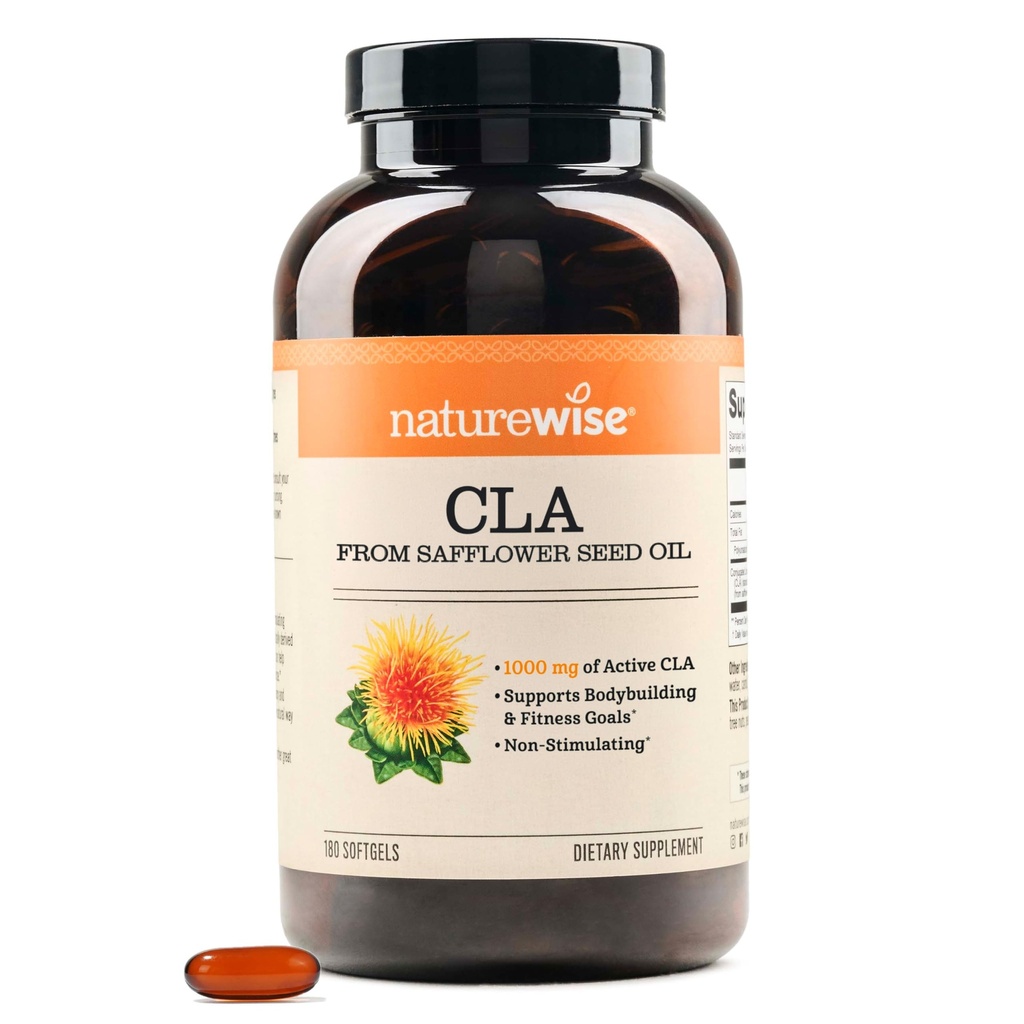 NatureWise CLA 1250 - Kadınlar ve Erkekler için Conjugated Linoleic Asit Supplement, Stimulating değil, Sağlıklı Kilo, Fitness Hedefleri - GMO, Gluten Free - 180 Softgels[2-Month Supply]