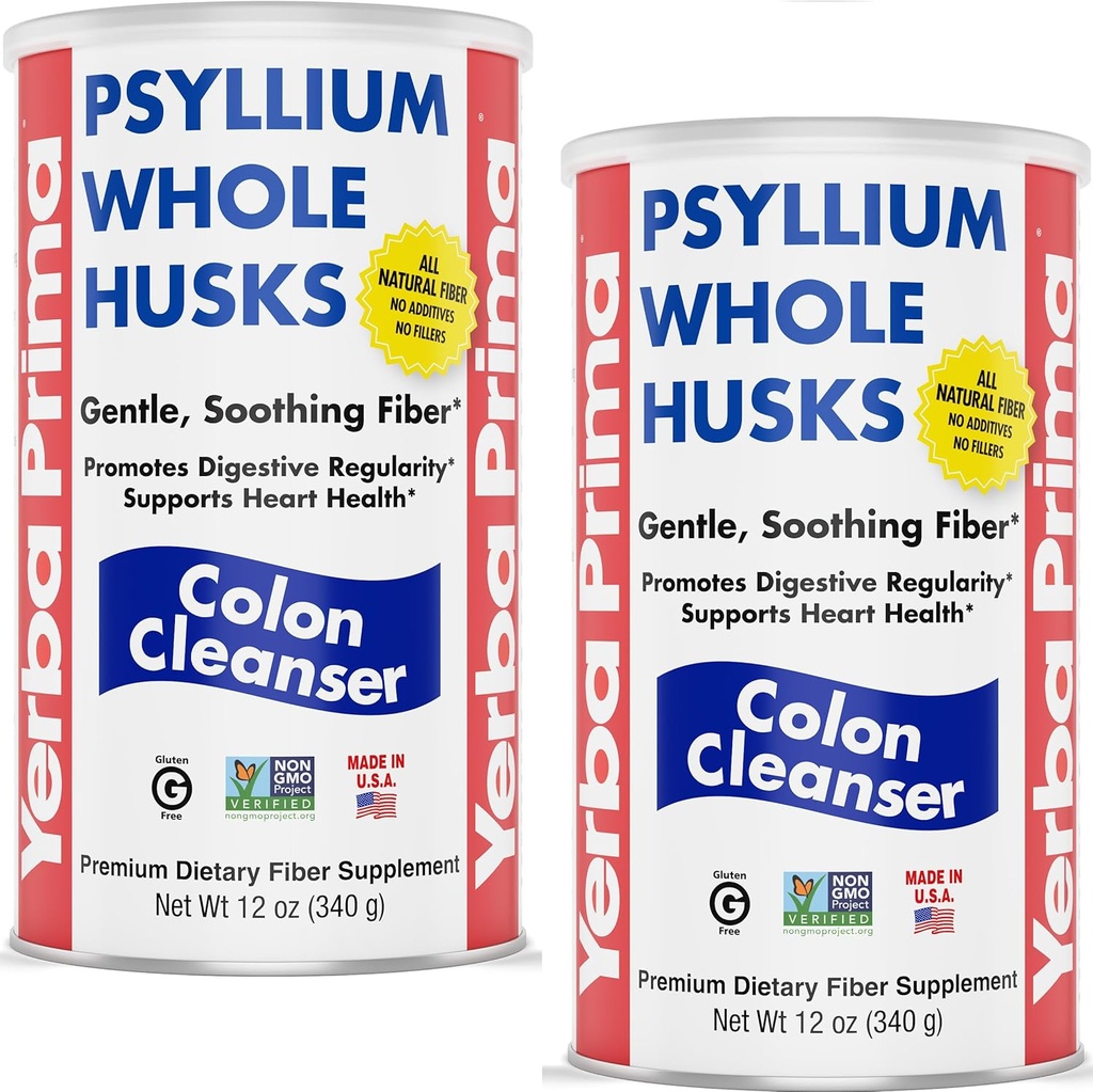 Yerba Prima Psyllium Whole Husks, 12 oz (2 Pack) - Kolon Temizser, Gluten Free, Non-GMO, Soothing Regularity