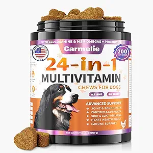 Köpek Vitaminleri, 1 Köpek Vitaminleri ve Koms 200 Chews with Glucosamine Probiyotiks Omega-3 Dog Multivitamins Chewable for Hip & Common, Skin & Coat, Immune Health, Digestive (Chicken)