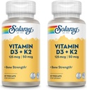 SOLARAY Βιταμίνη D3 + K2, D & K Βιταμίνες για Απορρόφηση Ασβεστίου και Υποστήριξη Υγιούς Καρδιαγγειακού Συστήματος & Αρτηριών, Μη ΓΤΟ & Χωρίς Σόγια