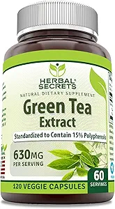 Herbal Sırları Green Tea Extract 630 Mg Per | Veggie Capsule Supplement | Non-GMO | Gluten Free | Made in USA (1 Pack, 120 Count)