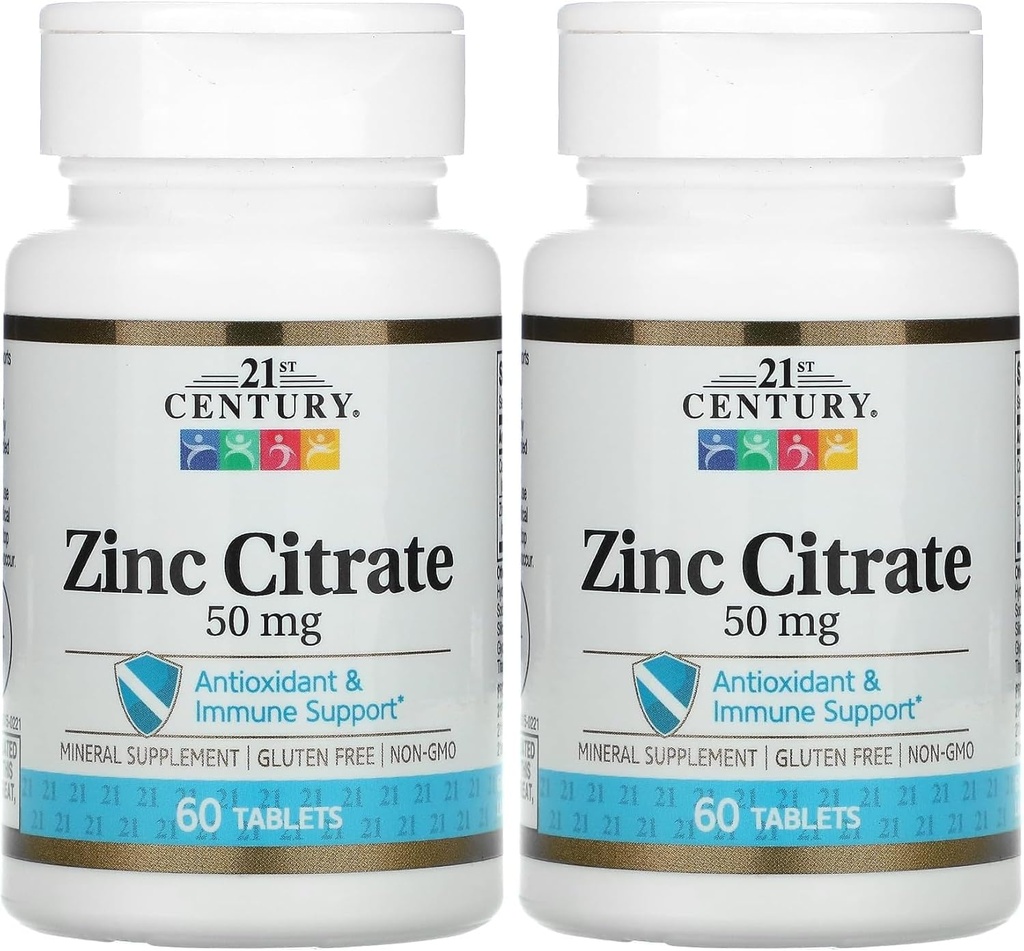 21. Yüzyıl Sağlık çinko Citrate Tabletleri 50 mg, 60 Kont (Pack of 2)