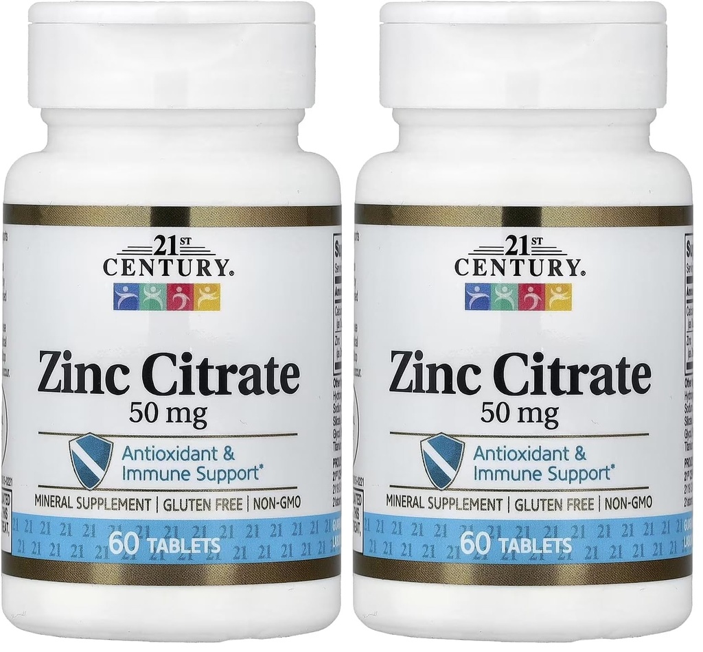 21. Yüzyıl Sağlık çinko Citrate Tabletleri 50 mg, 60 Kont (Pack of 2)