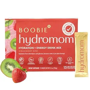 Boobie Hydromom Superfood Electrolyte Drink Mix, Strawberry Kiwi | Refreshing Energy & Hydration Boost for Mamas | On-The-Go & Travel Essentials for Pregnancy, Lactation, & Beyond, 15 Packets