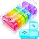 AUVON XL Weekly Pill Organizer 2 Times a Day with LargeOpen for Easy fill, AM PM Pill Box 7 Day in Rainbow Colors, Portatif Seyahat Pill Case for Drug, Vitamins, Fish Oils, Supplements
