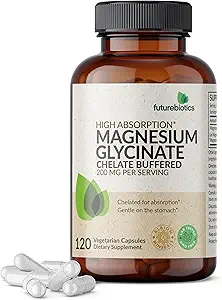 Futurebiyotiks Magnezyum Glycinate 200 MG, High Abors için Chelated, Gentle On Stomach, Non-GMO, 120 Vegetarian Capsules