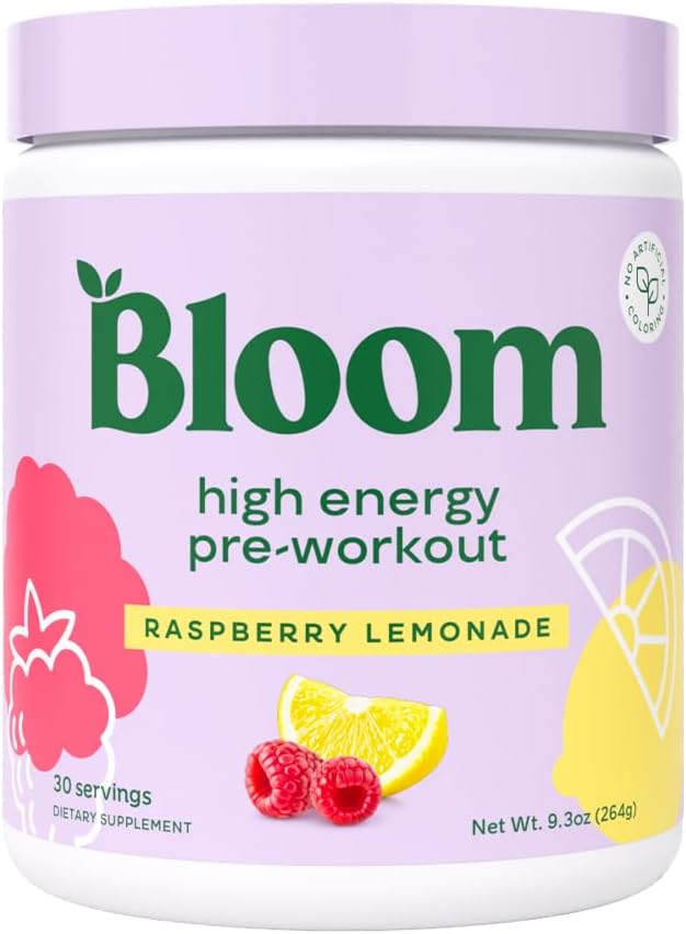 Bloom Διατροφή υψηλής ενέργειας Προ προπόνηση με Beta Alanine, Ginseng και L Τυροζίνη για την ενέργεια Amino, φυσική σκόνη καφεΐνη από εκχύλισμα πράσινου τσαγιού, Keto, χωρίς ζάχαρη μείγμα ποτών, λεμονάδα σμέουρων