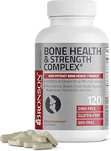 Bronson Bone Health & Strength Kompleks* Yüksek Potency Formula 200 MCG of Vitamin K2 MK7, Plusuba, Boron, Cissus Quadrangularis, Magnezyum, D3 ve Daha Fazlası - GMO, 120 Tablet