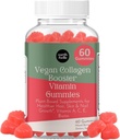 Dünya & Ellen Vegan Collagen Branson Biotin ve Vitaminlerle Kadınlar için Gummies - Saç Çığlıkları ve Cilt Sağlığı, Anti-Aging - Lezzetli Şeker Ücretsiz Berry Flavor - Chew - 60 Kont