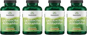 Swanson Lactobacillus Acidofilius - Probiyotik Supplement Supporting Digestive Health with 1 Milyar CFU Per Capsule - Bowel ve GI Tract Health - (250 Capsules) 4 Pack