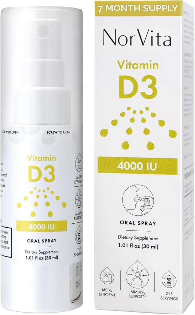 Βιταμίνη D3 Spray 4000 IU (215 μερίδες) - Υψηλή Απορρόφηση, Vegan, Υποστηρίζει την υγεία των οστών και του ανοσοποιητικού, Απορρόφηση ασβεστίου - Καθημερινή Βιταμίνη D spray
