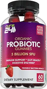 Organik probiyotik Gummies 5 Milyar CFUs, Max Strength Probiyotiks Gummy Supplement for Women and Men with Natural Strawberry Flavor 60 Gummies
