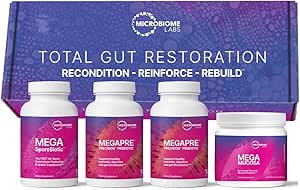 Microbiome Labs Total Gut Restoration Kit (Capsule) - 3Ürün Gut Health Sporte Based Probiyotik, Prebiyotik & Mucosal Immunoglobulin + Amino Asits Supplement for Immune, GI Tract & Digestive Health Sporte