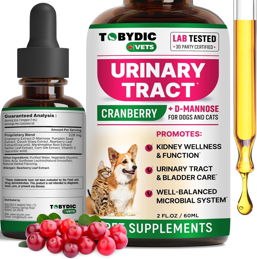 Cat & Dog Natural UTI Medicine & Urinary Tract Enfeksiyon Tedavisi Cranberry - Kidney + Bladder Support Supplement - Urine Incontinence & Bladder Stones - Pet Renal Health