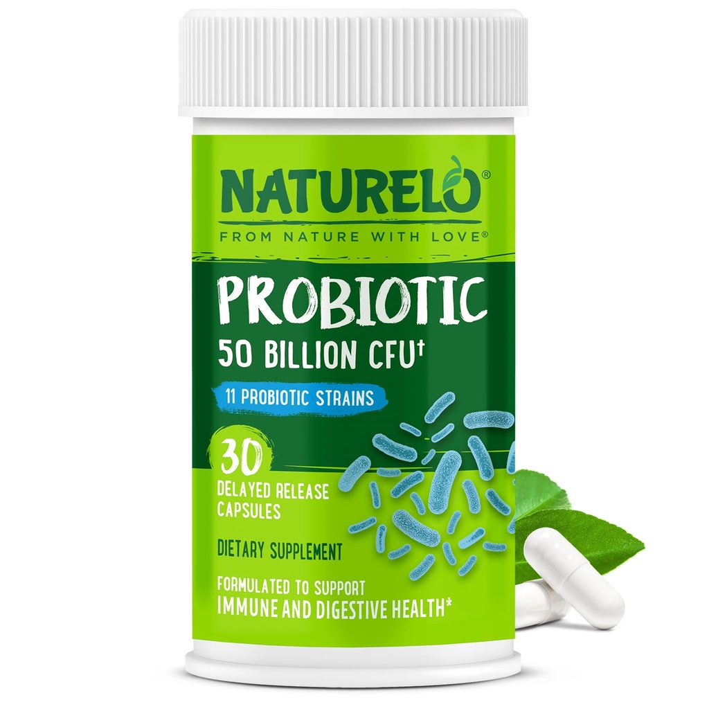 Digestive Health - 50 Milyar CFU, 11 Strains Daily Supplement - Boosts Immune System, Gecikmiş Yayın, 30 Vegetarian Capsules
