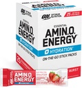 Optimum Nutrition Amino Energy Plus Hydration Packets, On-The-Go Energy Powder Stick Packs, Strawberry Burst, 25 Count
