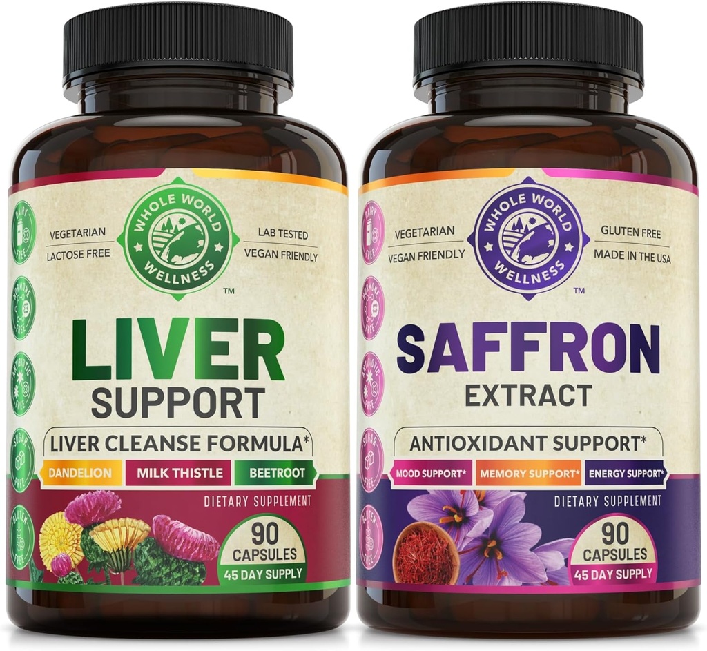 Liver Cleanse Detox Tamir Formula ve Pure Saffron Extract (Bir Şişe Her Şey) Liver Health, Energy Boost, Mood, Metabolic Function. ABD Made.