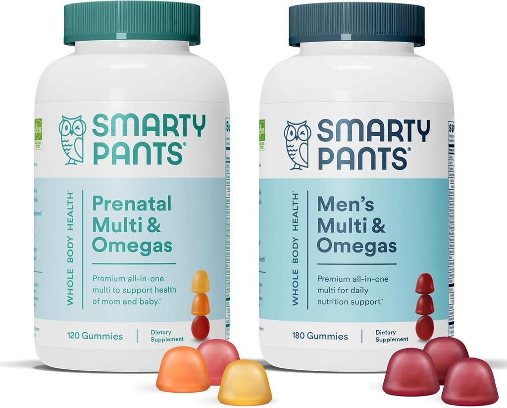 SmartyPants Prenatal ve Men's Multivitamin Gummies Sche: Omega 3 Fish Oil (EPA/DHA), Biotin, Mefolate, Vitamin D3, C, B12, B6, A, K & Çinko Immune Support (30 Day Supply)