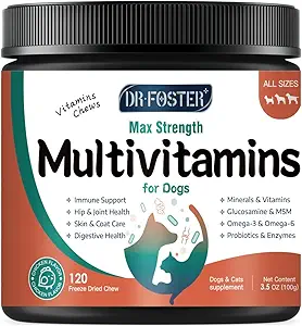 Glucosamine, Omega 3, Mineraller, Probiyotikler ve Enzymes, Dog Vitaminleri ve Ortak, Skin & Coat Care, Digestive ve Immune Health, Chicken Flavor - 120 Chews