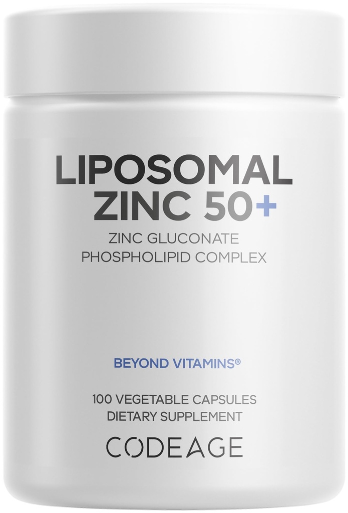 Codeage Liposomal Zinc Supplement – 3 Month Supply – Μία ανά ημέρα - 50 mg Zinc Gluconate Vitamin Pills - Essential Mineral Supplements Zinc Plus Liposomal Delivery Matrix - Vegan Non-GMO - 100 Κάψουλες