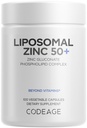 Codeage Liposomal Zinc Supplement – 3 Month Supply – Μία ανά ημέρα - 50 mg Zinc Gluconate Vitamin Pills - Essential Mineral Supplements Zinc Plus Liposomal Delivery Matrix - Vegan Non-GMO - 100 Κάψουλες