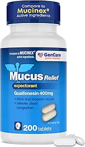 GenCare Mucus Relief Waitorant Guaifenesin 400 mg 200 Tablet Değer Paketi - Soğuklar için Mucus'un İncelenmesi, Kol Congestion, Flu, Coughing ve Allergies