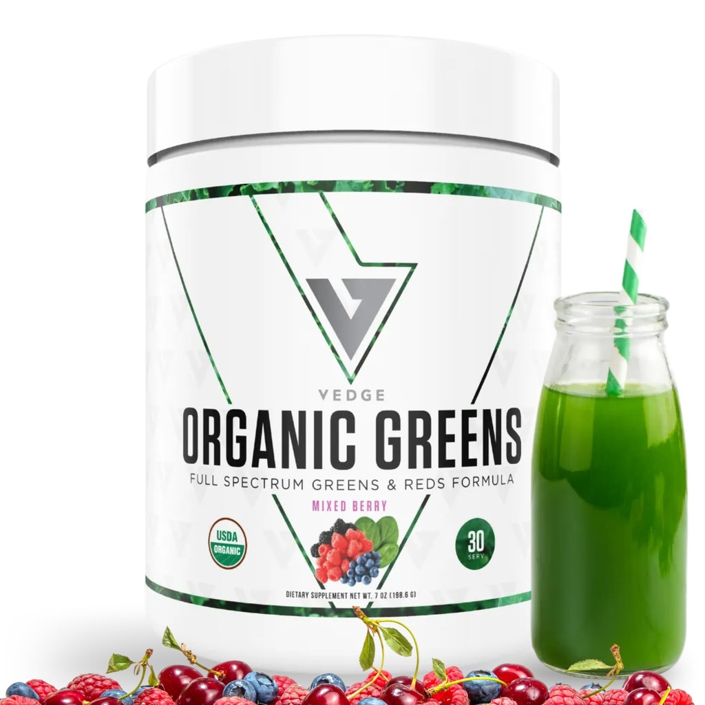 Vedge Nutrition Organic Greens - Vegan Plant-based Superfood Powder - Drink Mix for Energy, Antioxidants & Recovery - Full Spectrum Greens for Athletes - 30 Services - Mixed Berry Flavor