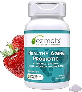 EZ Melts Dissolvable Health Aging Probiyotik, Bifidobacterium Longum BB536 (2 Milyar CFU), Sugar-Free, Probiyotiks for Women & Men 50+, 2Month Supply - 1 Pack