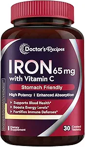 Doktor'un Demir Tartları C vitamini ile 65 mg - Maximized Abpole & Stomach Friendly Iron Pills for Red Blood Cells Formation, Heart, Brain & Immunity Health - Vegan Non-GMO 30 Demir Tabletleri