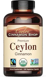 Ceylon Cinnamon Shop Organic Ceylon Cinnamon (100% Certified) Supplement, 180 Capsules, 3 Month Supply
